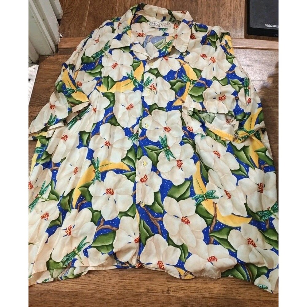 Bayou Wear Dragonfly Floral Hawaiian Aloha  Mens 3XL Shirt Jazz Fest Made In USA